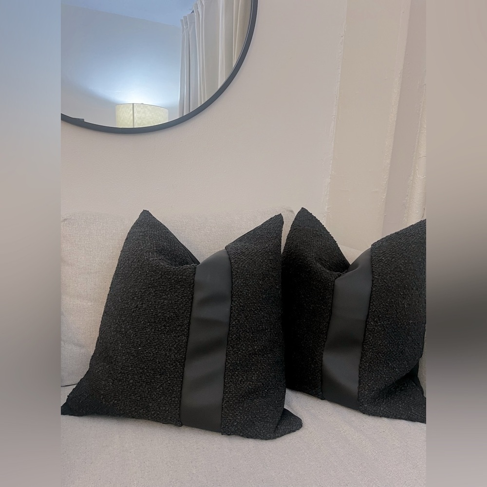 Coterie Brooklyn Caruso, All Black, Boucle pillow cover size 20”x20” set of two - Picture 2 of 8